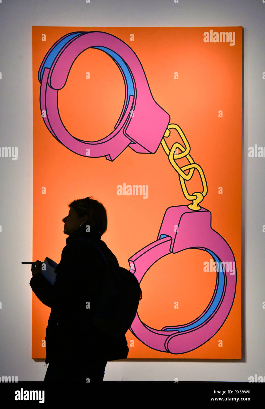 PLEASE NOTE ALL IMAGES UNDER EMBARGO UNTIL FRIDAY 8 MARCH AT 23:00. London, UK. 8th Mar 2019.  Michael Craig-Martin, Handcuffs, estimate £30,000-50,000 at Christie’s exhibition of art from the collection of the late George Michael, featuring works by Damien Hirst, Tracey Emin and Marc Quinn, from its upcoming The George Michael Collection Evening and Online Auctions, on view to the public from 9-15 March 2019. Credit: Nils Jorgensen/Alamy Live News Stock Photo