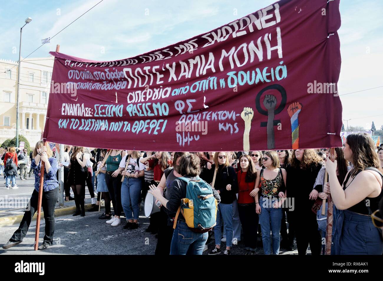 Athens Greece 8th Mar 2019 Women Seen Holding A Banner During