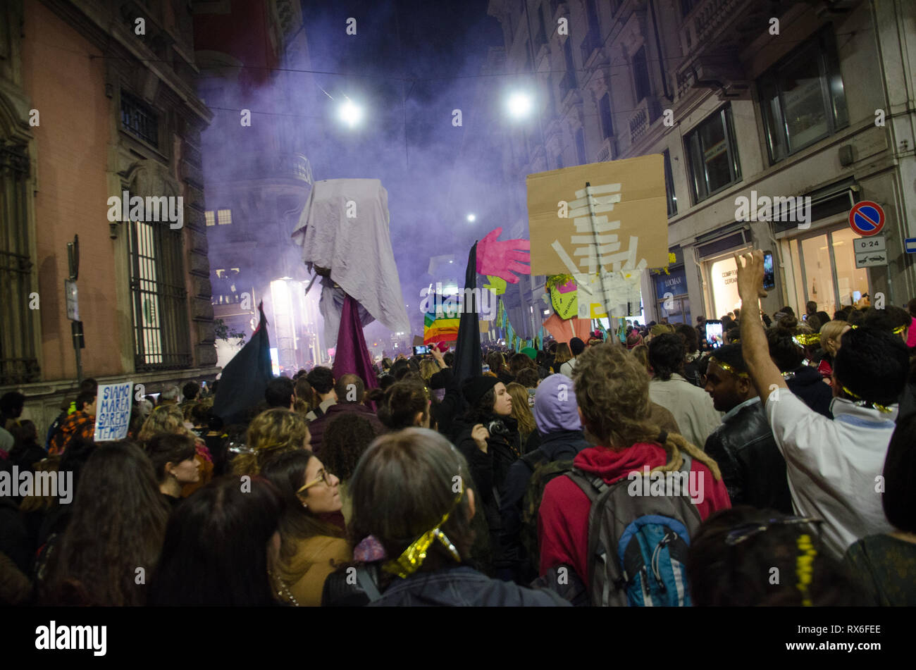 Milan, Italy. 8th Mar 2019. People take part in a demonstration as part of the International Women's Day on March 8th 2019 Credit: Pandarius/Alamy Live News Stock Photo