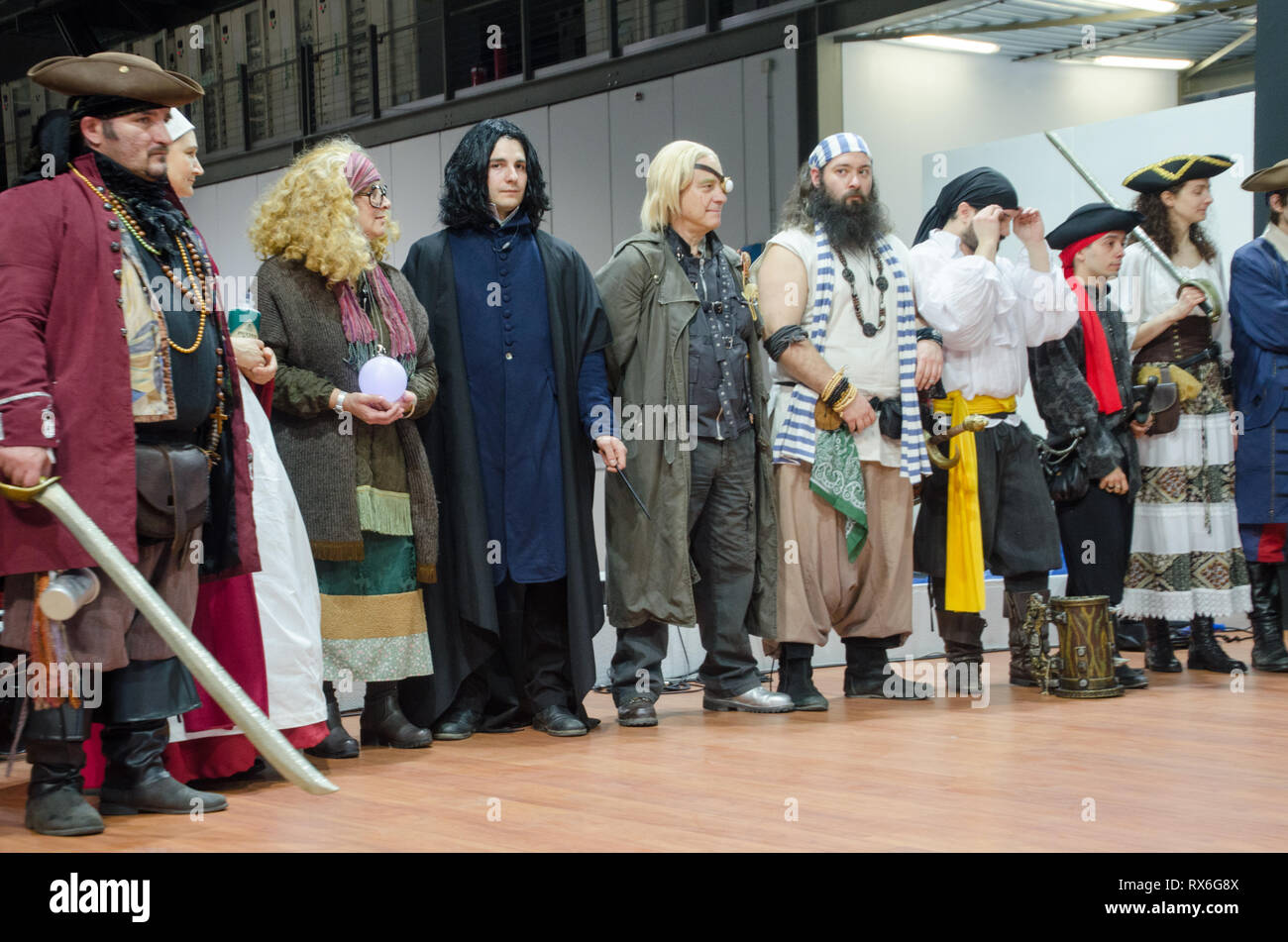 Milan, Italy. 8th Mar 2019. Actors from la Fortezza perform a cosplay show  during Cartoomics in Milano. March 8th, 2018 Credit: Pandarius/Alamy Live  News Stock Photo - Alamy