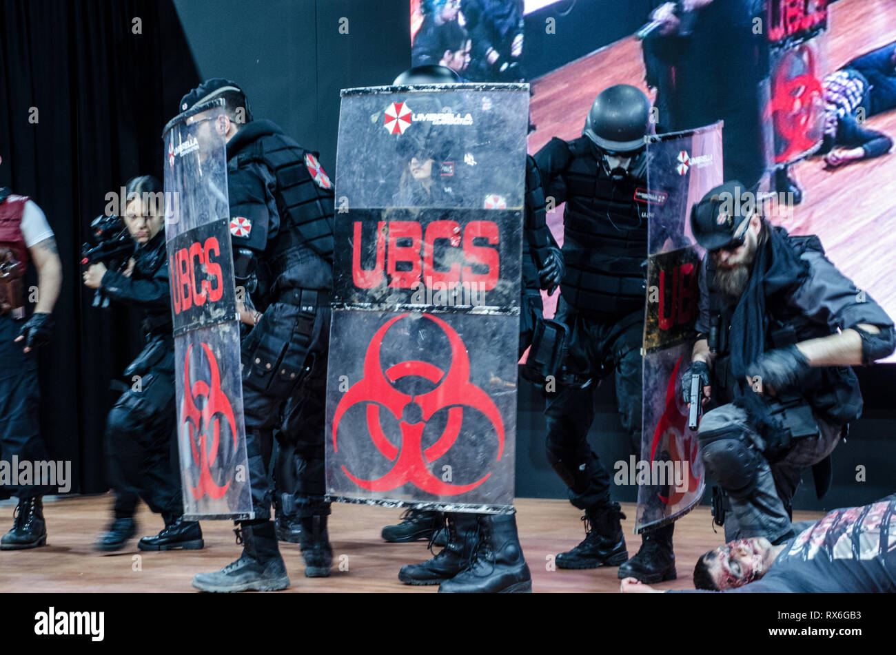 Milan, Italy. 8th Mar 2019. Resident Evil Reenactment group performs a show during Cartoomics in Milano. March 8th, 2018 Credit: Pandarius/Alamy Live News Stock Photo