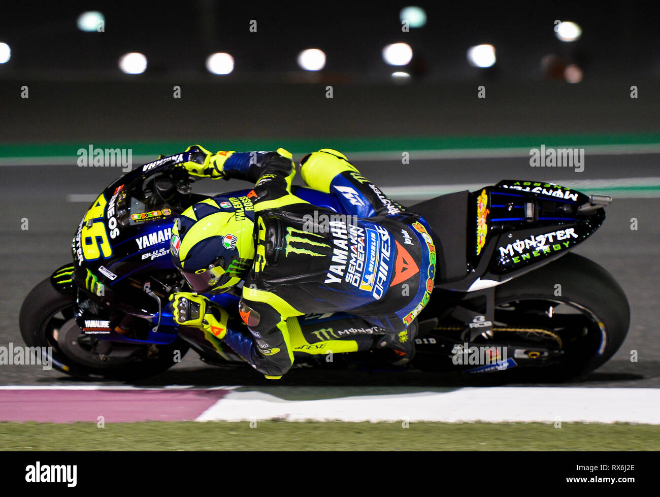 Doha, Qatar. 8th Mar, 2019. Italian MotoGP rider Valentino Rossi of Monster  Energy Yamaha MotoGP competes during the 2nd free practice of 2019 MotoGP  Grand Prix of Qatar at Losail Circuit of