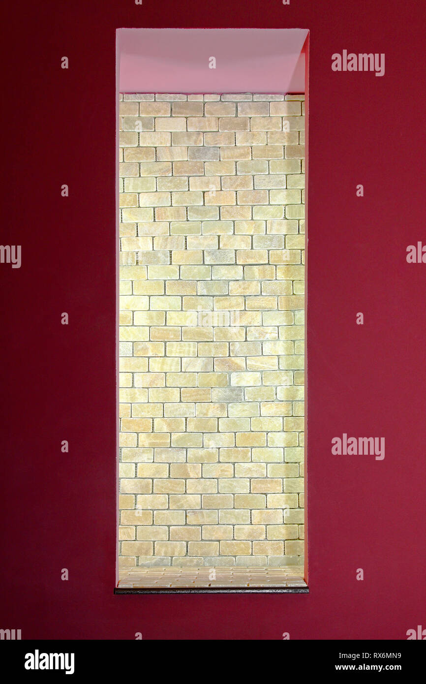 Shelf in wall hole with decorative bricks Stock Photo Alamy