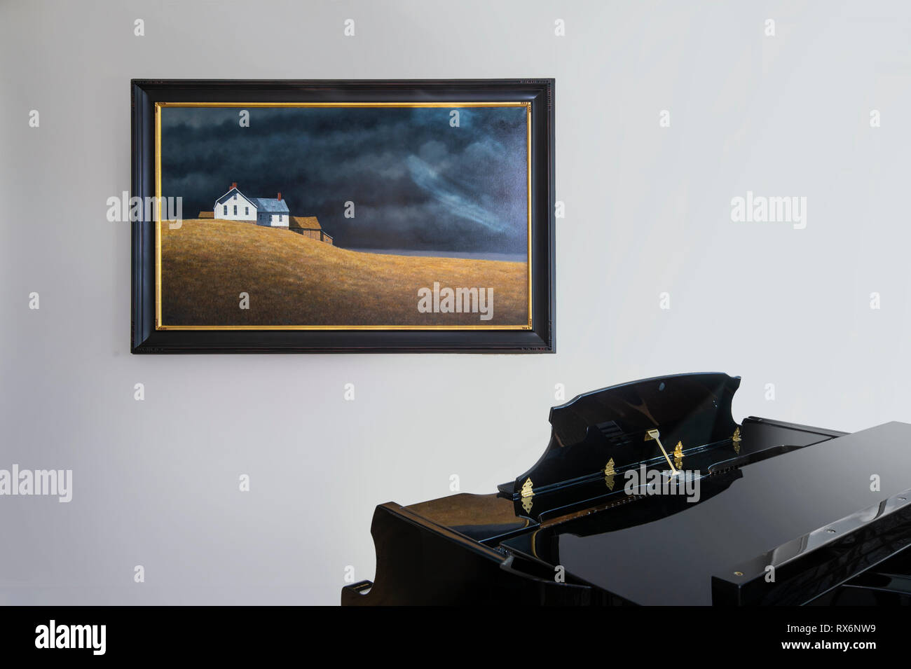 Black Piano & Painting In Music Room Stock Photo