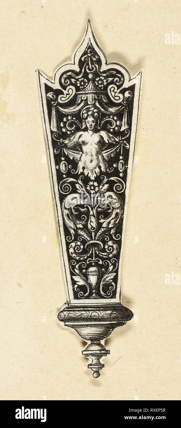 Ornamental Design for Knife Handle. Theodor de Bry; Flemish, 1538-1598. Date: 1585-1595. Dimensions: 90 × 22 mm (image/sheet, trimmed within plate mark). Engraving in black on ivory laid paper. Origin: Flanders. Museum: The Chicago Art Institute. Stock Photo
