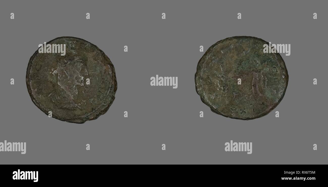 Antoninianus (Coin) Portraying Emperor Probus. Roman, minted in Siscia. Date: 276 AD-281 AD. Dimensions: Diam. 2.3 cm; 4.40 g. Billon. Origin: Roman Empire. Museum: The Chicago Art Institute. Author: ANCIENT ROMAN. Stock Photo
