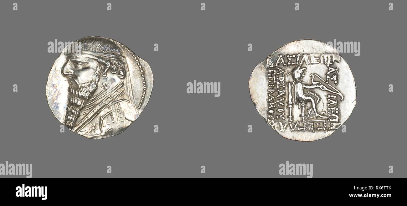 Drachm (Coin) Portraying King Mithridates II the Great of Parthia. Parthian. Date: 123 BC-88 BC. Dimensions: Diam. 2.1 cm; 4.25 g. Silver. Origin: Khorasan. Museum: The Chicago Art Institute. Author: Ancient Iranian. Stock Photo