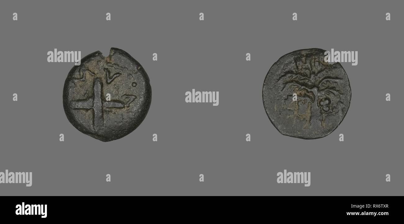 Coin Depicting Shields and Spears. Roman, Palestine. Date: 54 AD. Dimensions: Diam. 1.8 cm; 2.33 g. Bronze. Origin: Israel. Museum: The Chicago Art Institute. Author: Judean. Stock Photo