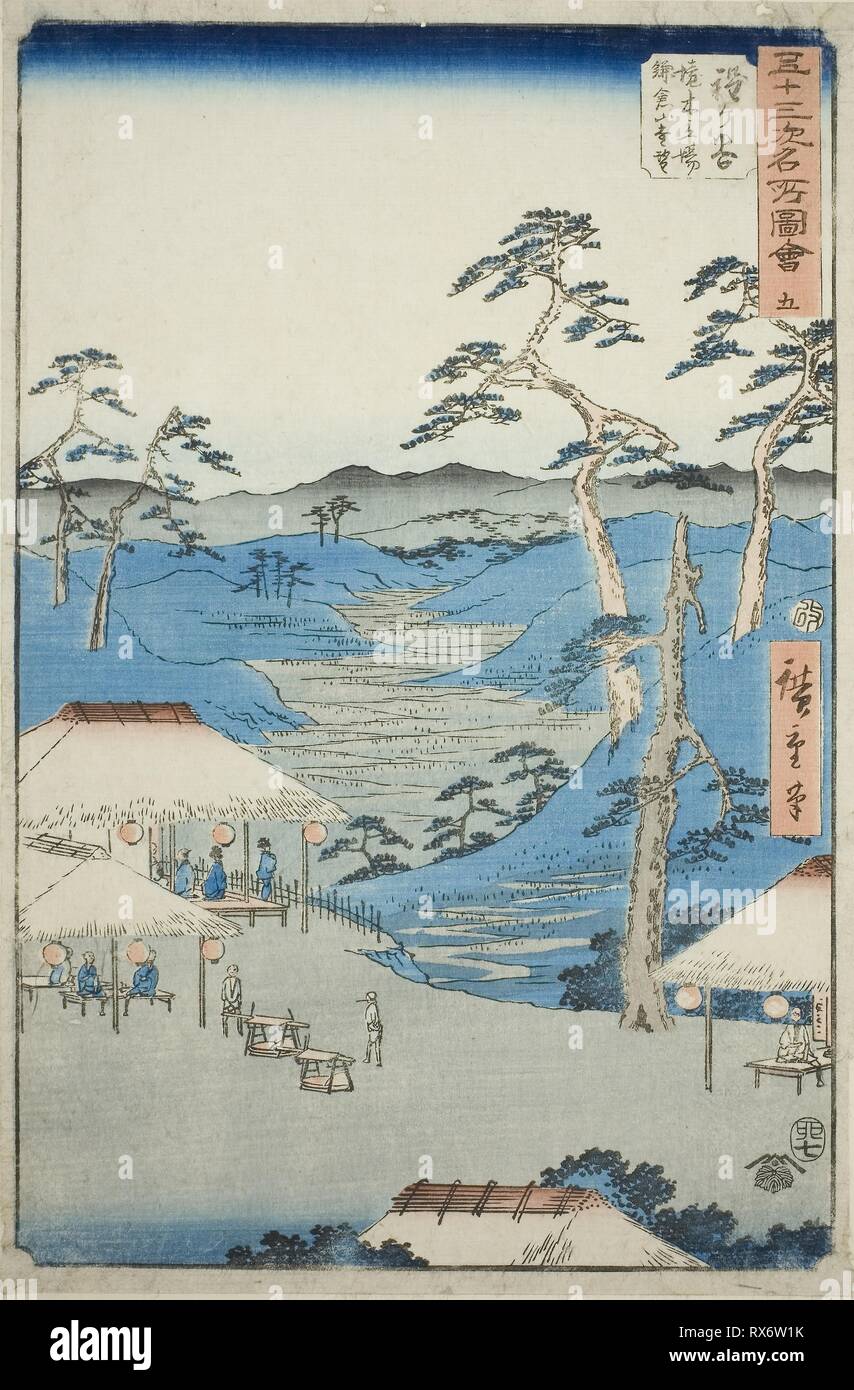 Hodogaya Distant View Of The Kamakura Mountains From The Rest House Near The Boundary Tree Hodogaya Kyoboku Tateba Kamakura Yama Enbo No 5 From The Series Famous Sights Of The Fifty Three Stations