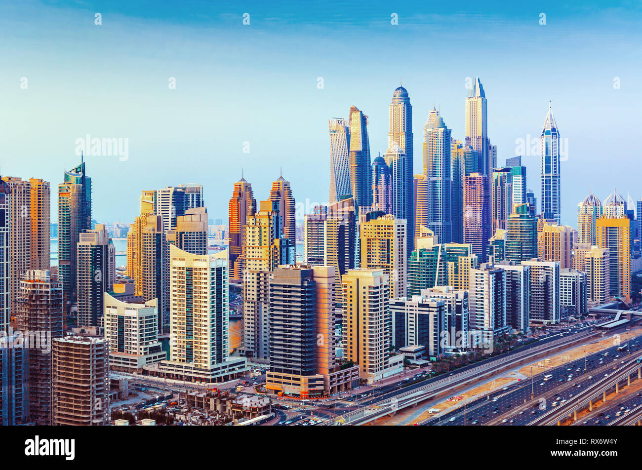 Amazing rooftop view on Dubai Marina skyscrapers, Dubai, United Arab Emirates Stock Photo Alamy
