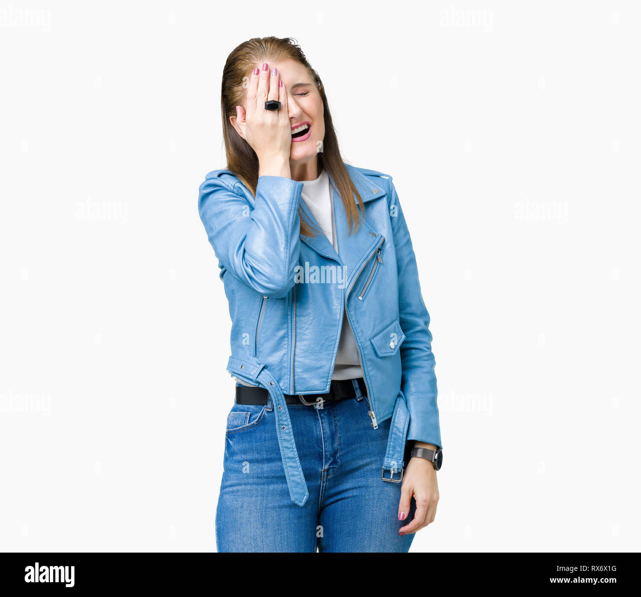 half denim half leather jacket