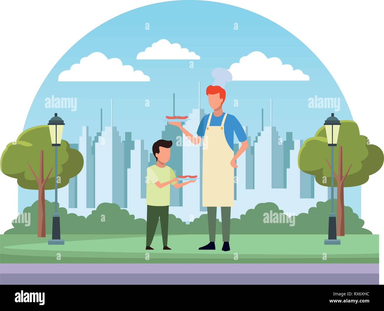 faceless father and son barbecue food Stock Vector Image & Art - Alamy