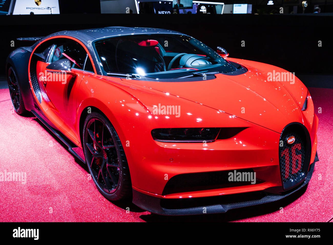 GENEVA, SWITZERLAND - MARCH 6, 2018: Bugatti Chiron Sport sports car  showcased at the 88th Geneva International Motor Show Stock Photo - Alamy