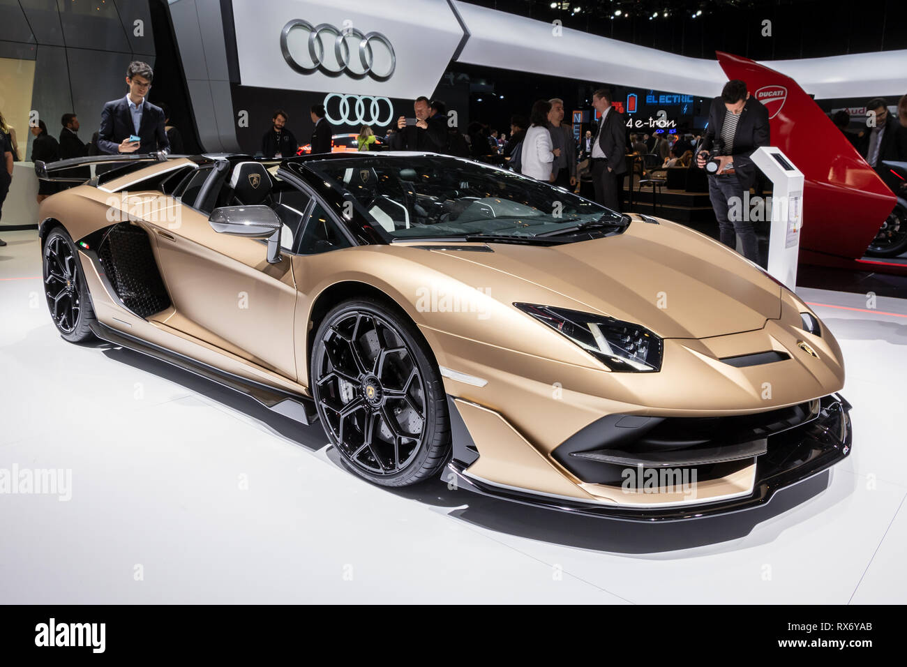 GENEVA, SWITZERLAND - MARCH 5, 2019: Lamborghini Aventador SVJ Roadster  sports car debut at the 89th Geneva International Motor Show Stock Photo -  Alamy