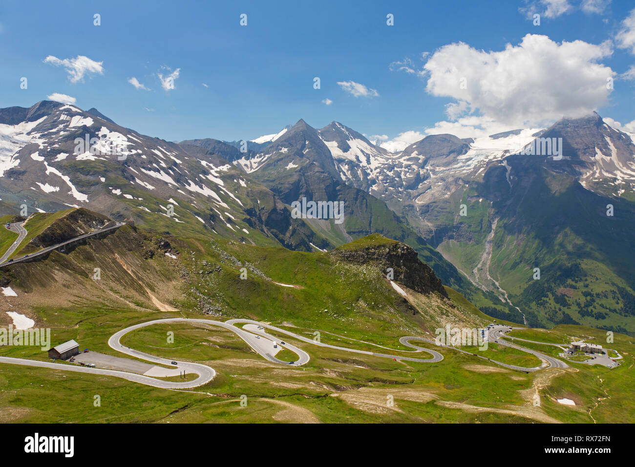 Serpentine curves on the Grossglockner High Alpine Road / Großglockner-Hochalpenstraße, scenic route in Salzburg, Austria Stock Photo