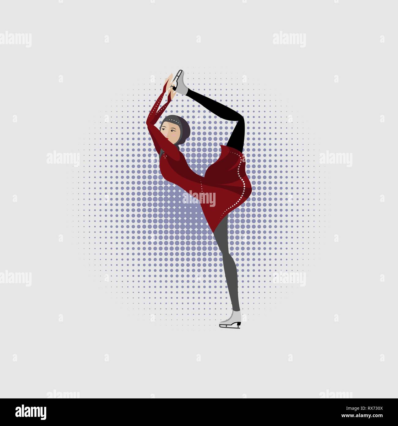 muslim girl in hijab figure skating on ice rink. Ice skating. 10 eps