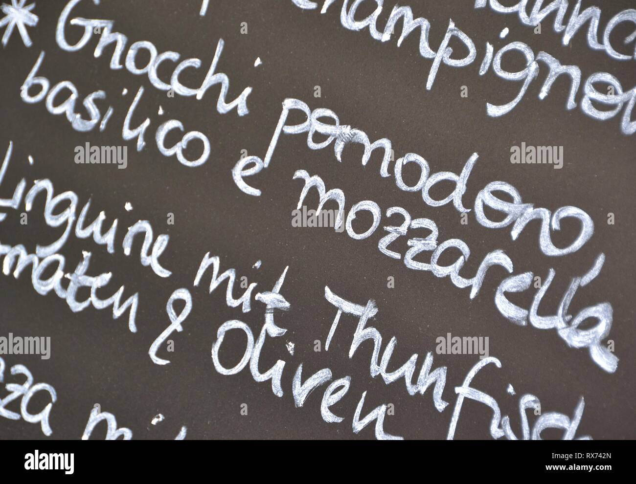 Detail of a menu in front of a restaurant Stock Photo