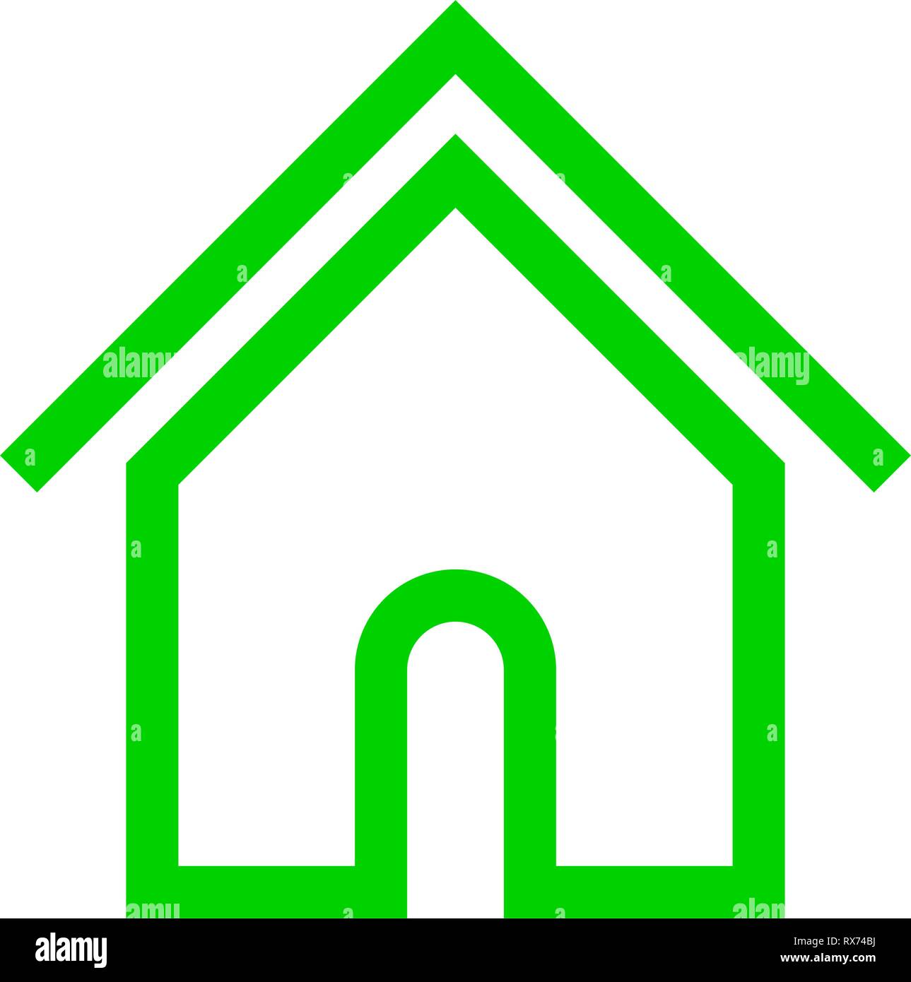 Home symbol icon - green simple outline, isolated - vector illustration ...