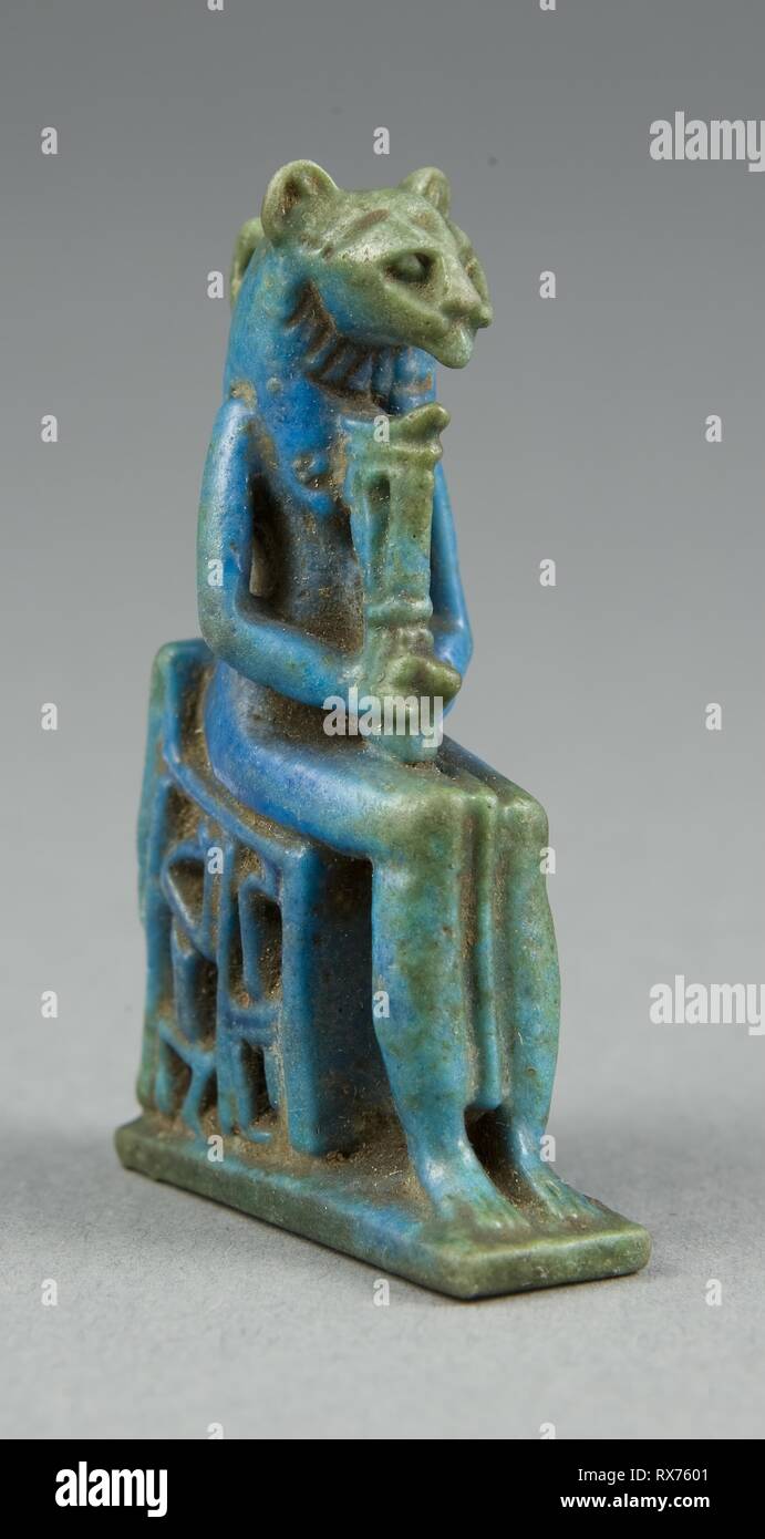 Amulet of the Goddess Sekhmet. Egyptian. Date: 1070 BC-664 BC. Dimensions: 5.5 × 3.5 × 1.75 cm (2 3/16 × 1 3/8 × 1 11/16 in.). Faience. Origin: Egypt. Museum: The Chicago Art Institute. Author: Ancient Egyptian. Stock Photo