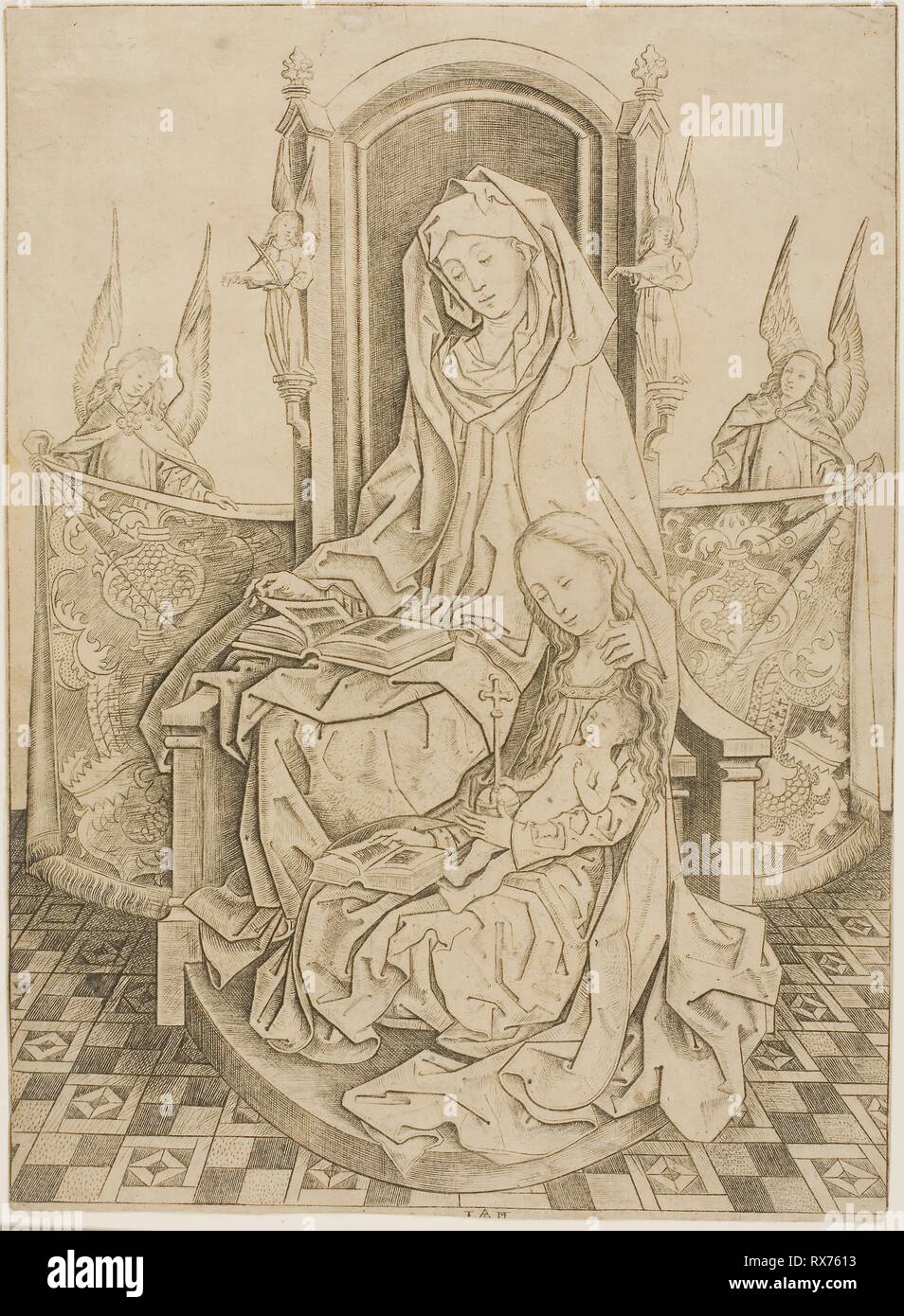 St. Anne, The Virgin and Child. Master I.A.M. of Zwolle; Netherlandish, active c. 1470-95. Date: 1480-1490. Dimensions: 265 x 192 mm (plate); 267 x 193 mm (sheet). Engraving in black on paper. Origin: Netherlands. Museum: The Chicago Art Institute. Stock Photo
