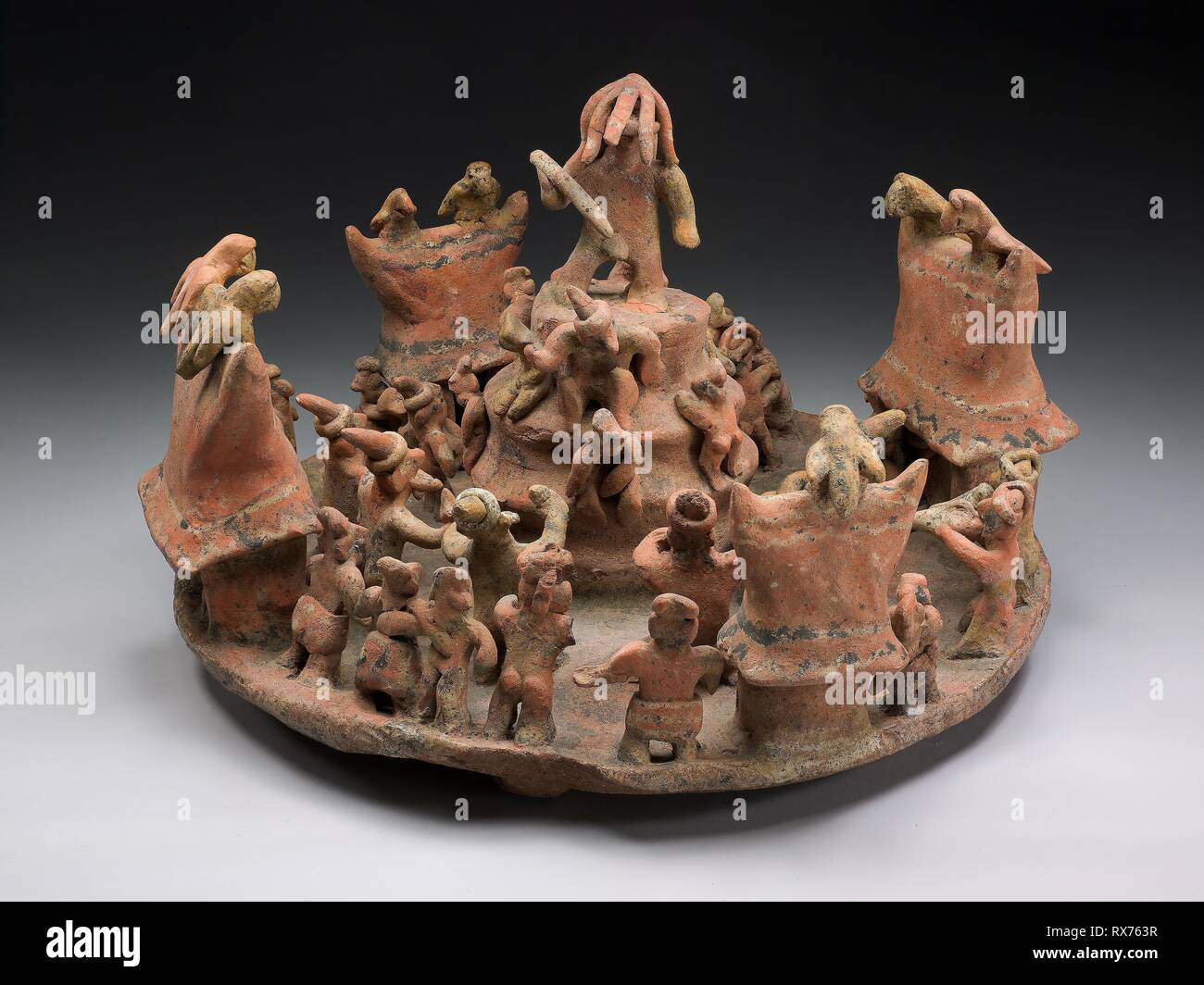 Model Depicting a Ritual Center. Nayarit; Ixtlán del Río, Nayarit, Mexico. Date: 100 AD-800 AD. Dimensions: 33 × 47 cm (13 × 18 1/2 in.). Ceramic and pigment. Origin: Nayarit state. Museum: The Chicago Art Institute. Stock Photo