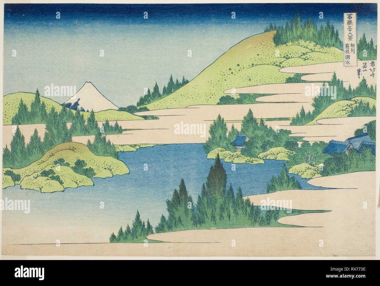 Lake Hakone in Sagami Province (Soshu Hakone Kosui), from the series 'Thirty-six Views of Mount Fuji (Fugaku sanjurokkei)'. Katsushika Hokusai ?? ??; Japanese, 1760-1849. Date: 1825-1838. Dimensions: 10 1/16 x 14 3/4 in. Color woodblock print; oban. Origin: Japan. Museum: The Chicago Art Institute. Stock Photo