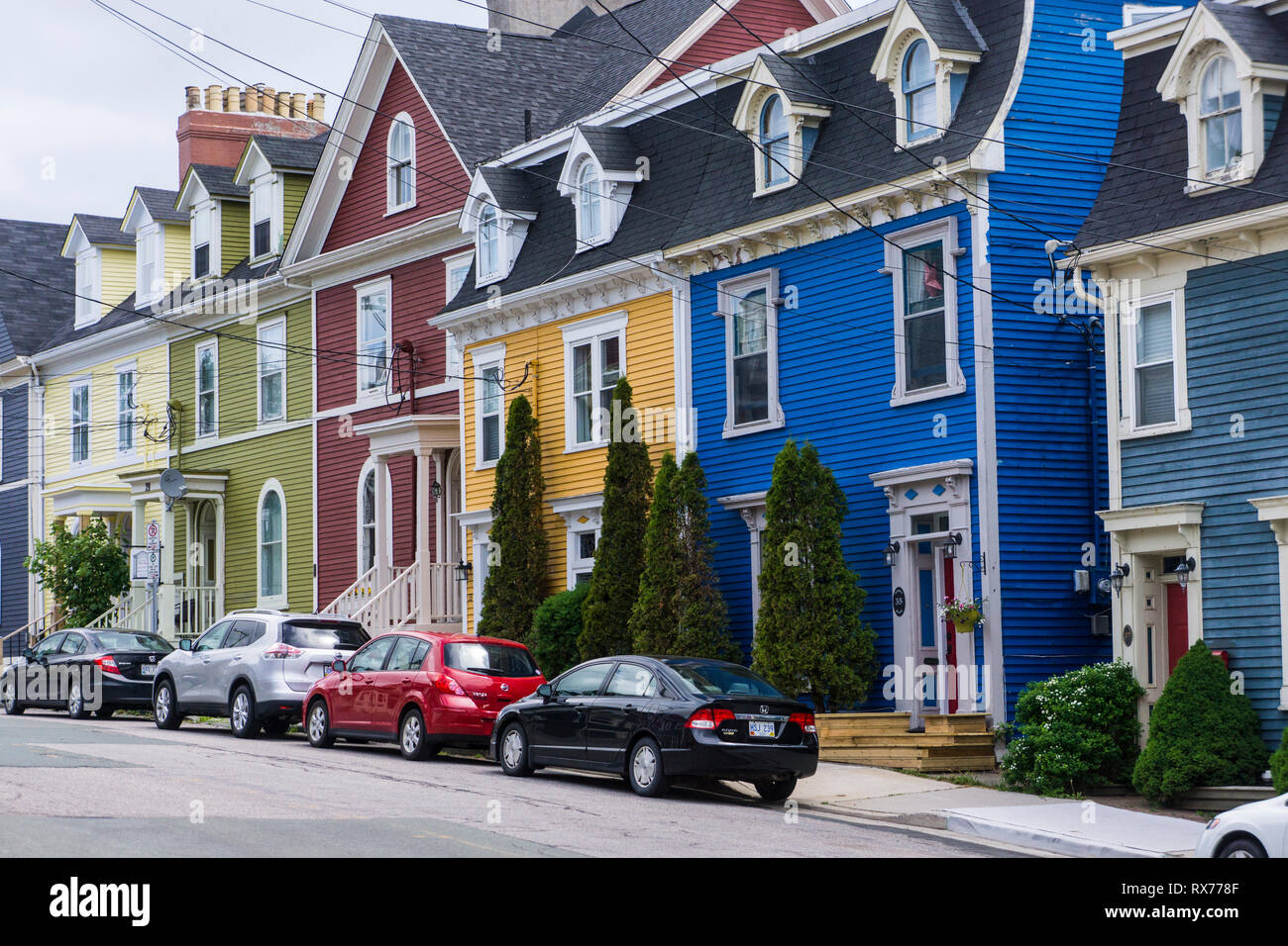 Jellybean houses, downtown St. John's, Newfoundland, Canada Stock Photo