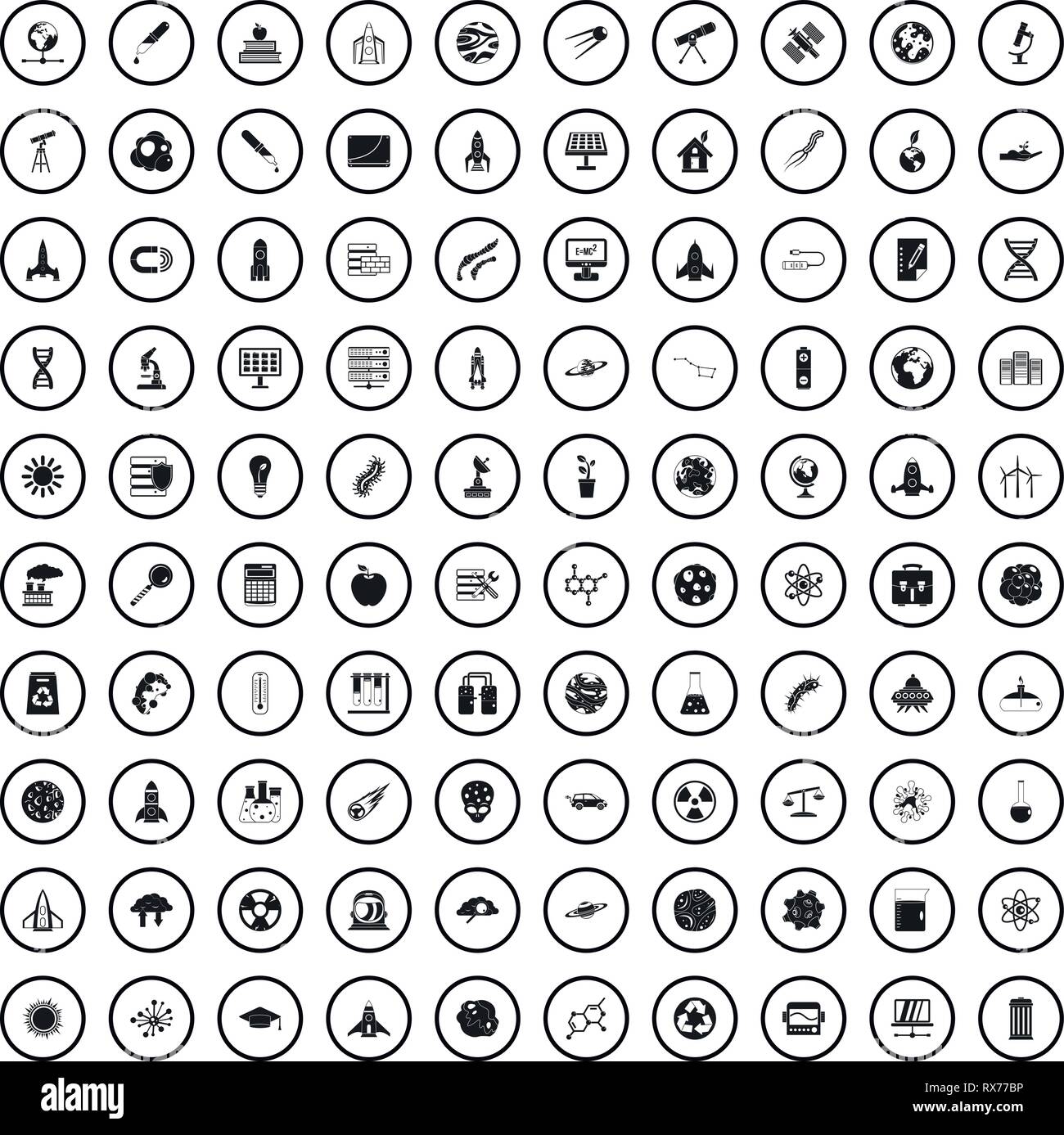 100 space icons set, simple style  Stock Vector