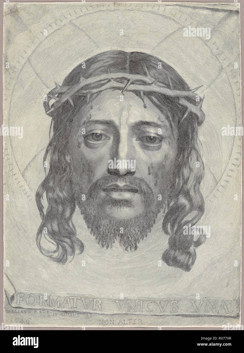 The Sudarium of Saint Veronica. Claude Mellan; French, 1598-1688. Date: 1649. Dimensions: 433 × 316 mm (plate); 436 × 319 mm (sheet). Engraving in black on buff laid paper. Origin: France. Museum: The Chicago Art Institute. Stock Photo