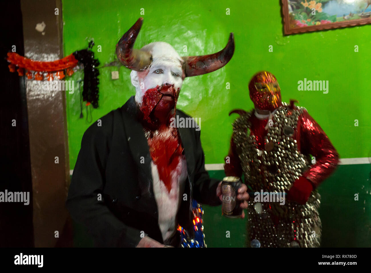 During 'the muerteada' on the Day of the Dead, participants dress up in costumes representing monsters and horror characters Stock Photo