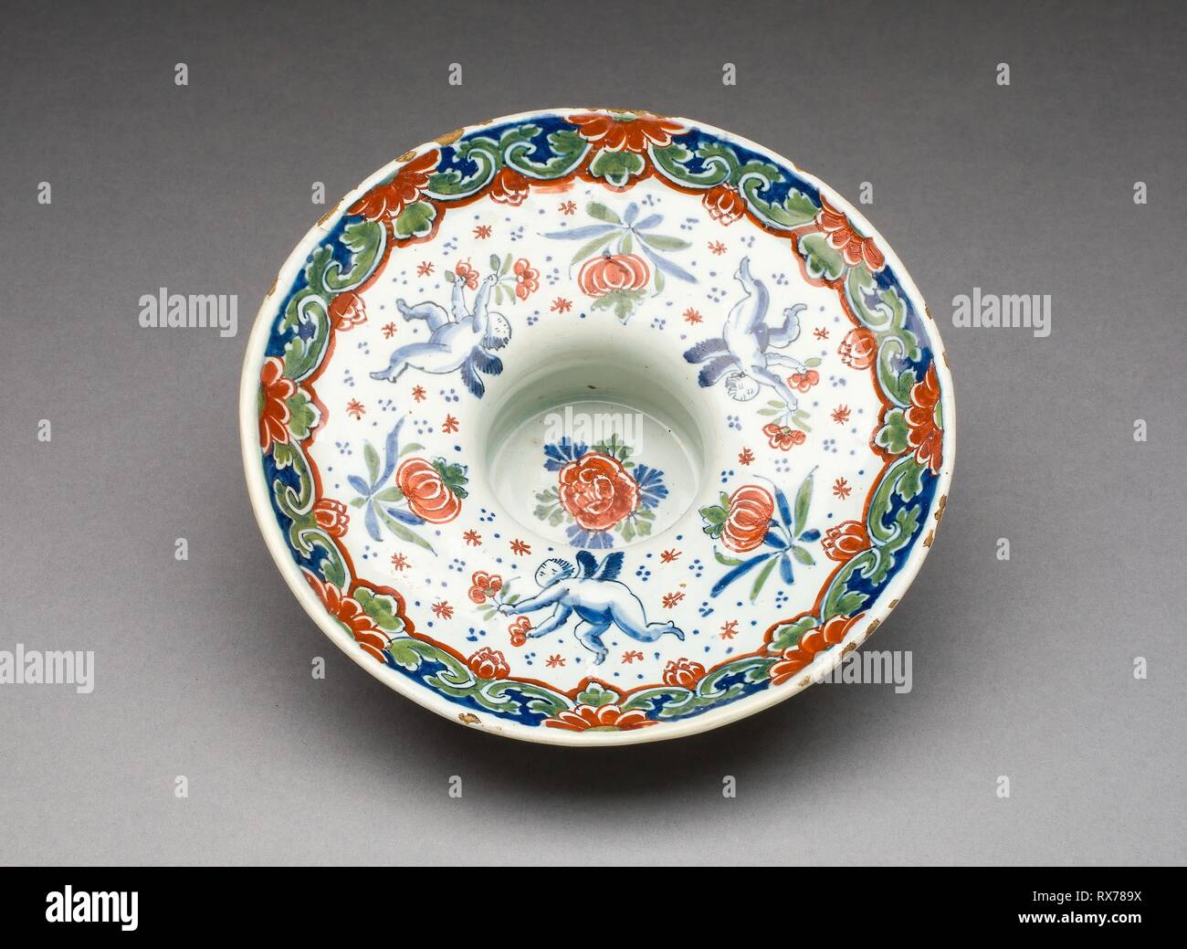 Tin glazed earthenware delftware with polychrome enamel decoration hi ...