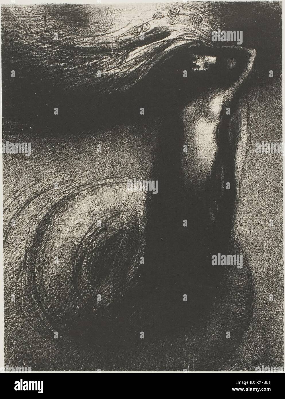 Death: 'My irony surpasses all others!', plate 3 of 6. Odilon Redon; French, 1840-1916. Date: 1889. Dimensions: 200 × 260 mm (image/chine); 345 × 505 mm (sheet). Lithograph in black on ivory China paper laid down on ivory wove paper. Origin: France. Museum: The Chicago Art Institute. Stock Photo