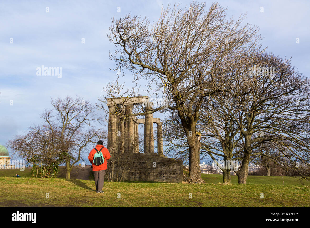 EDINBURGH, SCOTLAND - FEBRUARY 9, 2019 - The National Monument of Scotland on Calton Hill, a memorial to the Scottish soldiers Stock Photo