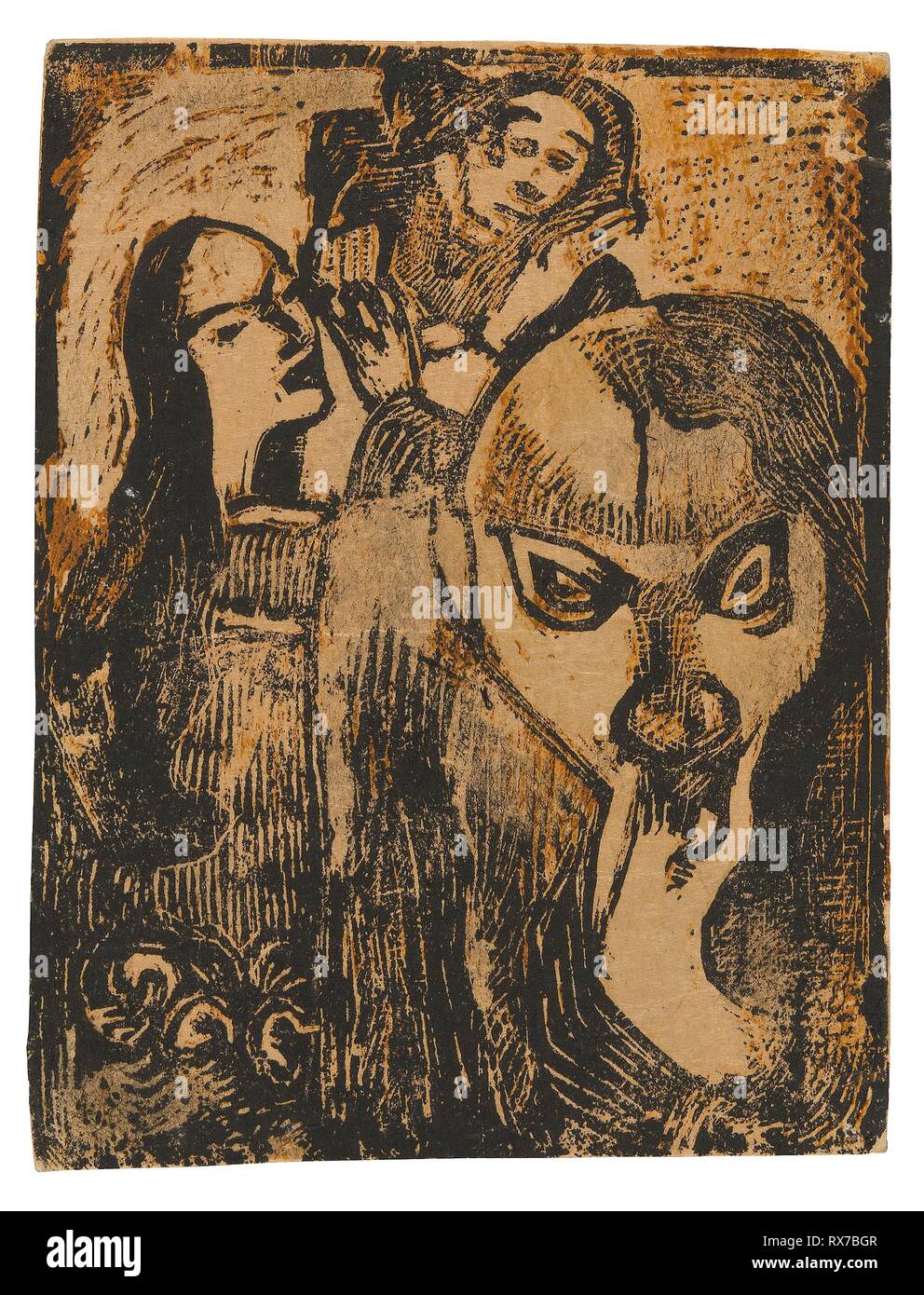 Memory of Meijer de Haan. Paul Gauguin; French, 1848-1903. Date: 1896-1897. Dimensions: 106 × 81 mm (image/sheet). Wood-block print printed twice in black and brown ink, with dry brush and gray and ocher watercolor, on cream Japanese paper. Origin: France. Museum: The Chicago Art Institute. Stock Photo