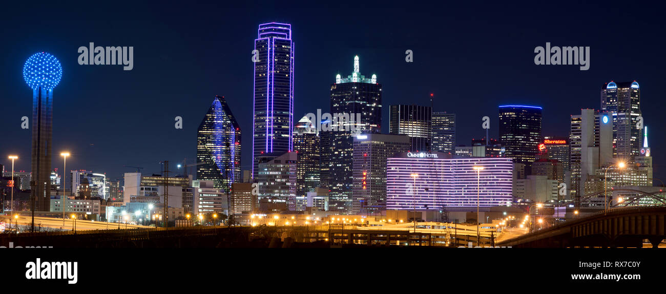 Dallas Skyline Purple 031119 Stock Photo