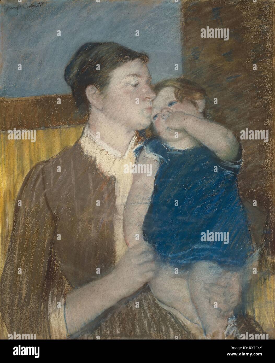 Young Mother. Mary Cassatt; American, 1844-1926. Date: 1888. Dimensions: 840 x 738 mm. Pastel on blue-gray wove paper (faded to tan), mounted on canvas, on a strainer. Origin: United States. Museum: The Chicago Art Institute. Stock Photo