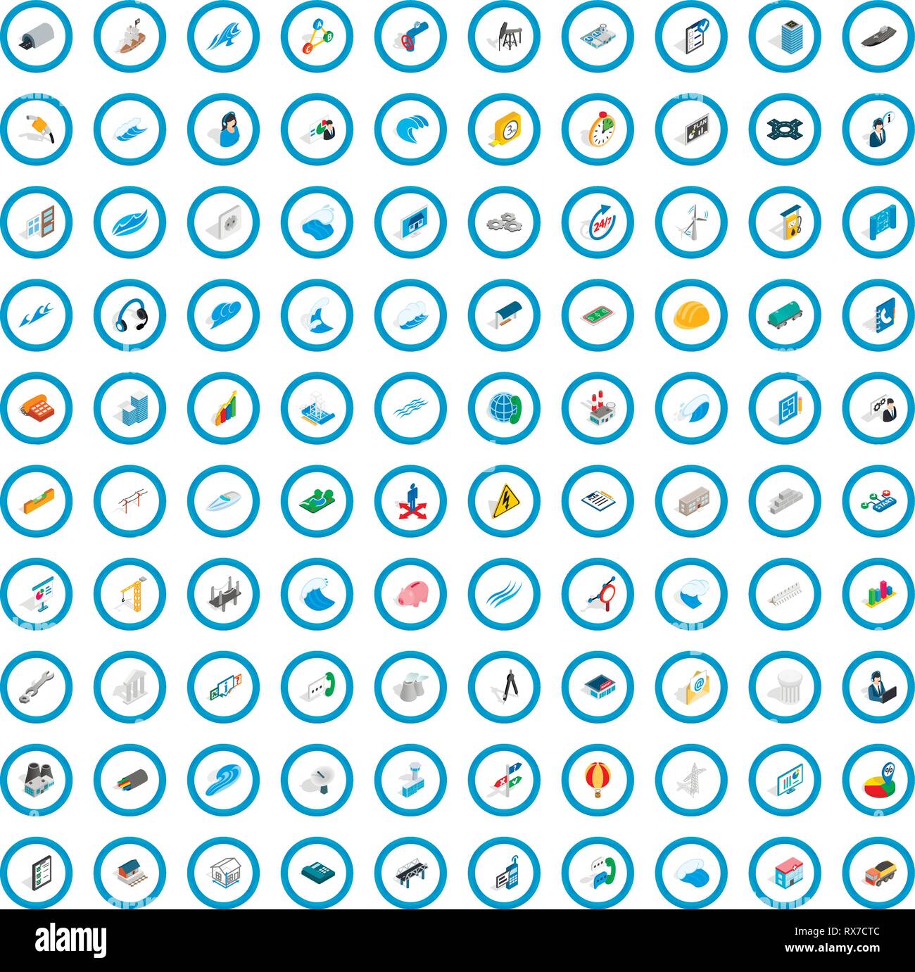 100 electricity icons set, isometric 3d style Stock Vector