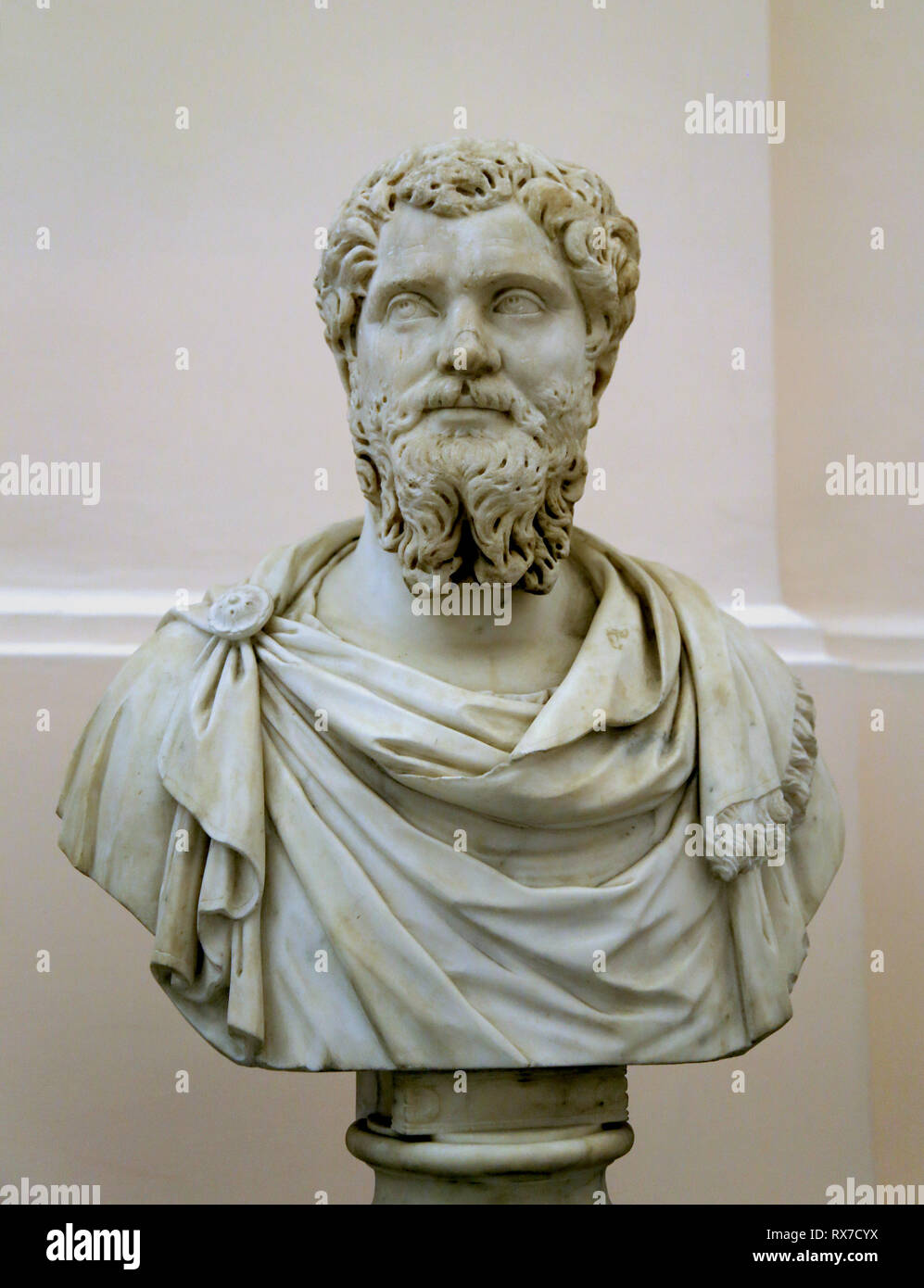 Septimius Severus (145-211 AD). Roman Emperor from 193 to 211. Marble bust, C. 204 AD. National Archaelogical Museum, Naples. Stock Photo