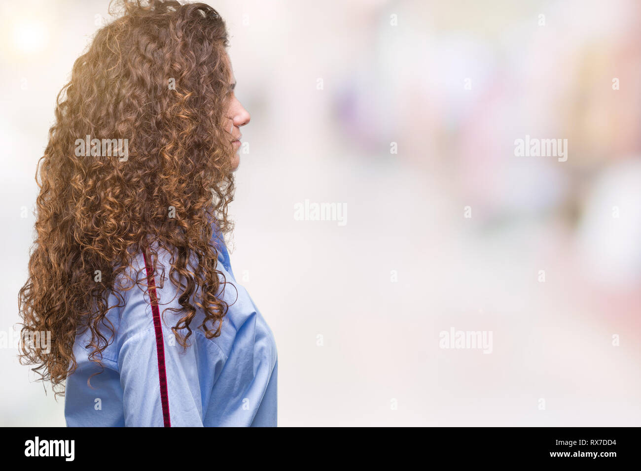 Beautiful Brunette Curly Hair Young Girl Wearing Elgant Look Over