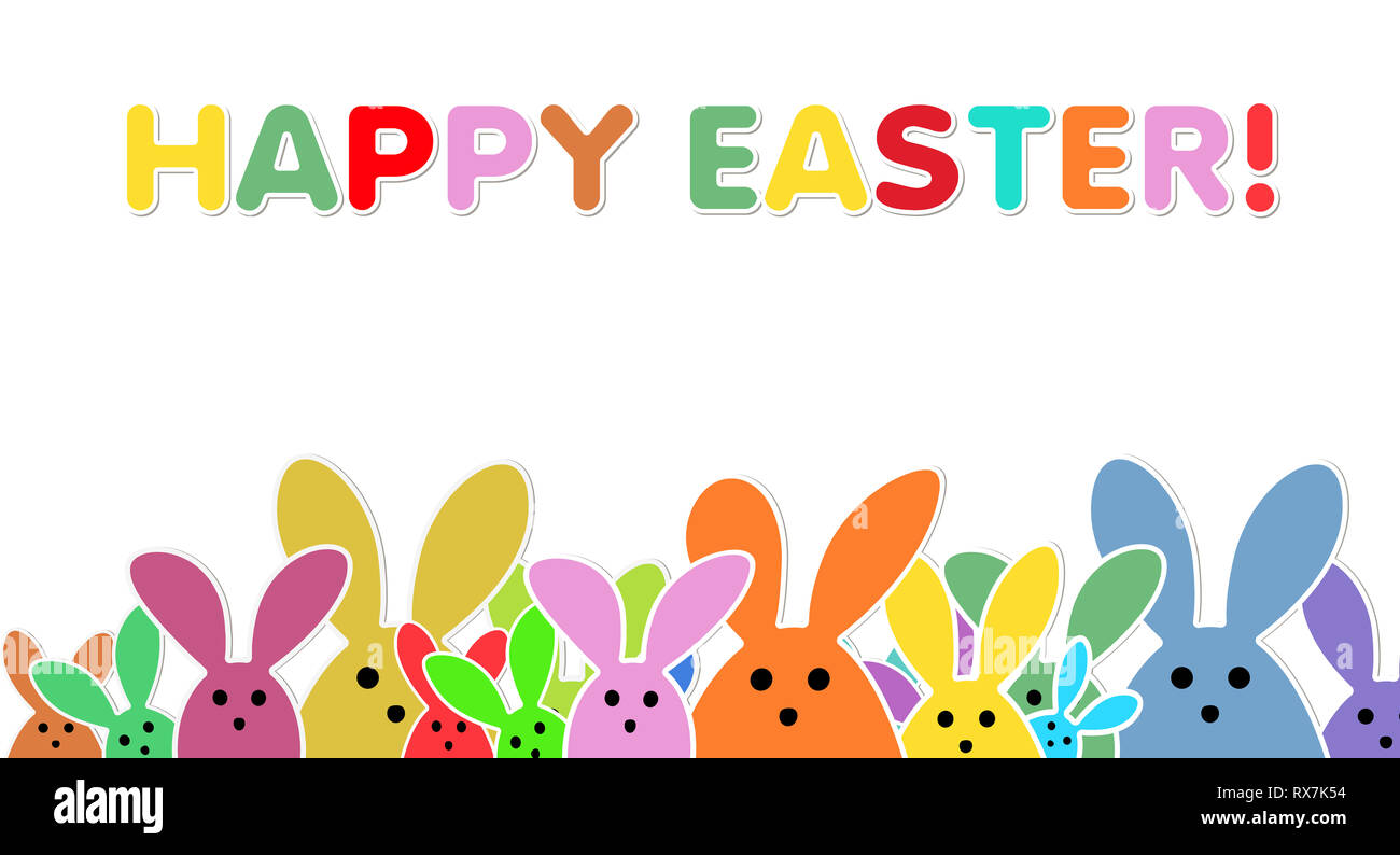 Easter Bunnies as illustration on white Background with. Playful Easter