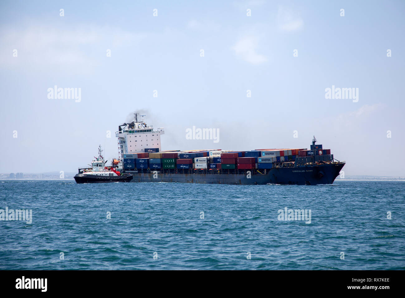 Large Container Ship in Table Bay, Cape Town, South Africa Stock Photo