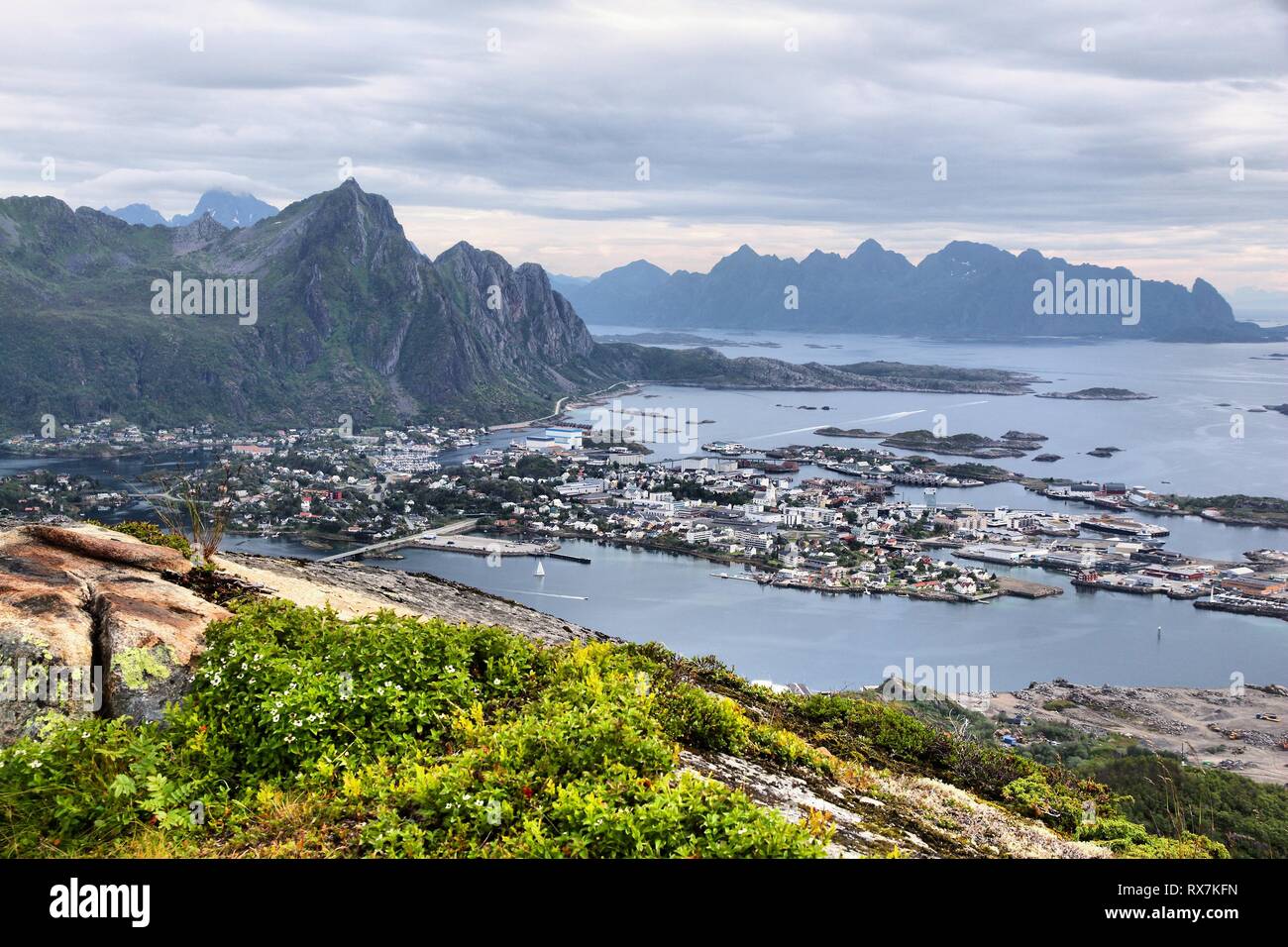 Arctic Norway. Svolvaer town aerial view on Lofoten islands Stock Photo ...