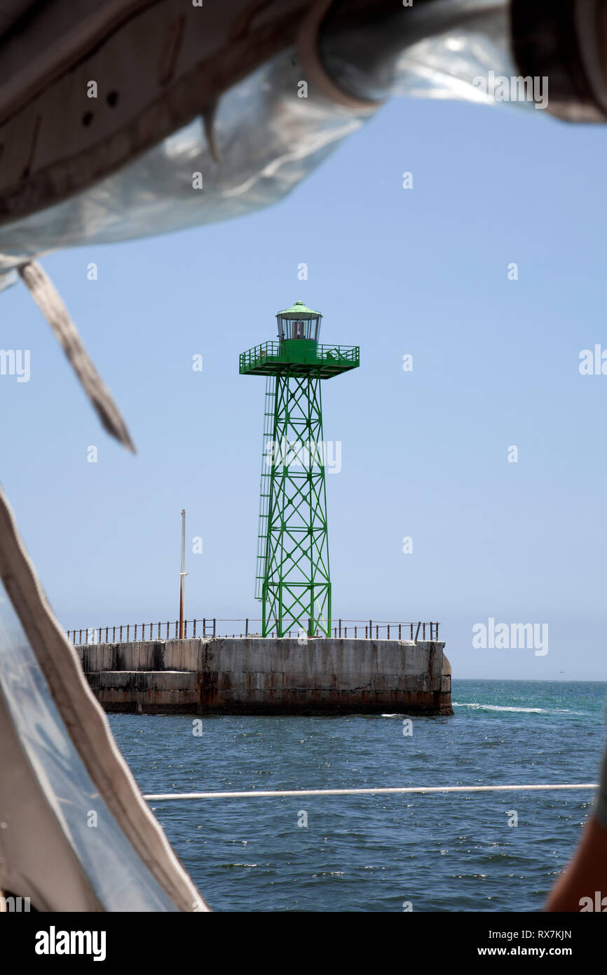 Lighthouse Structure on Pier in Table Bay , Cape Town, South Africa Stock Photo