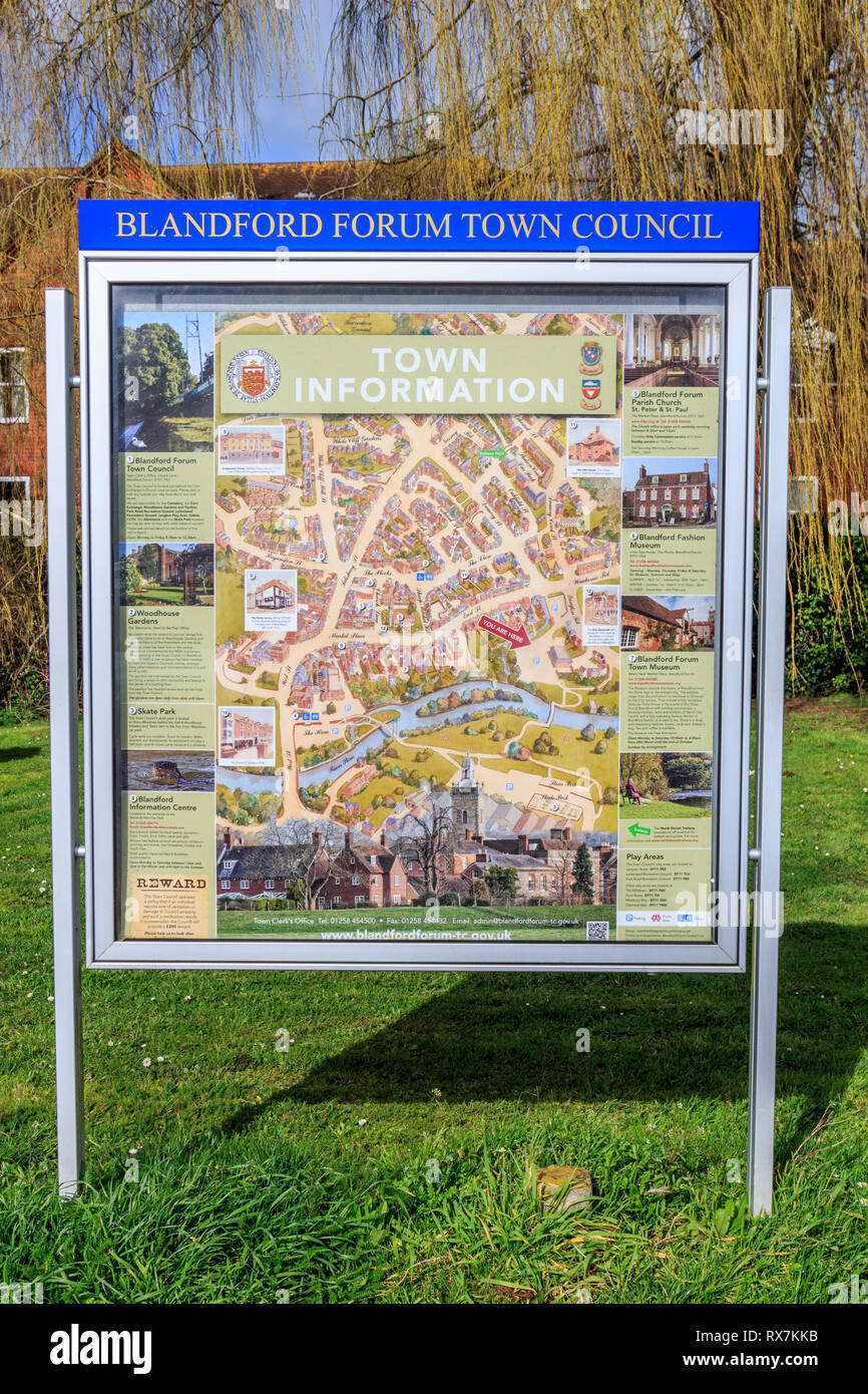 town map, blandford forum, quaint town, dorset, england, uk Stock Photo