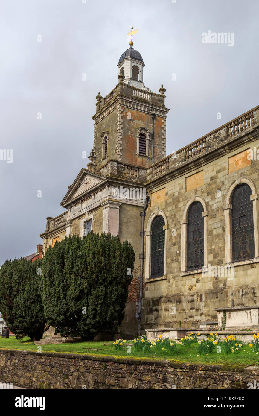 blandford forum, quaint town centre high street, market day, dorset, england, uk Stock Photo