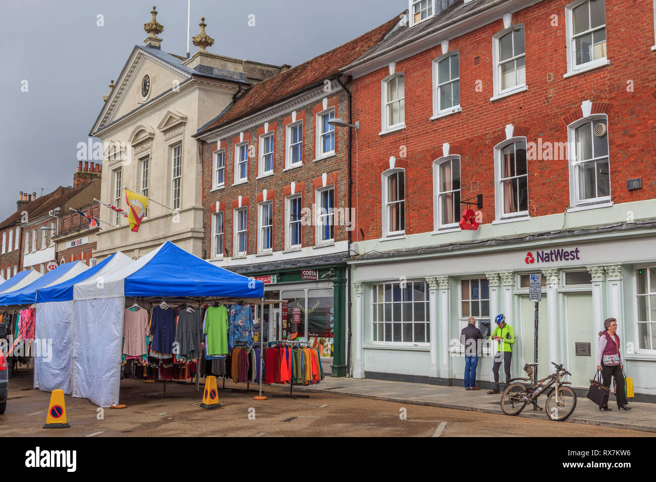 blandford forum, quaint town centre high street, market day, dorset