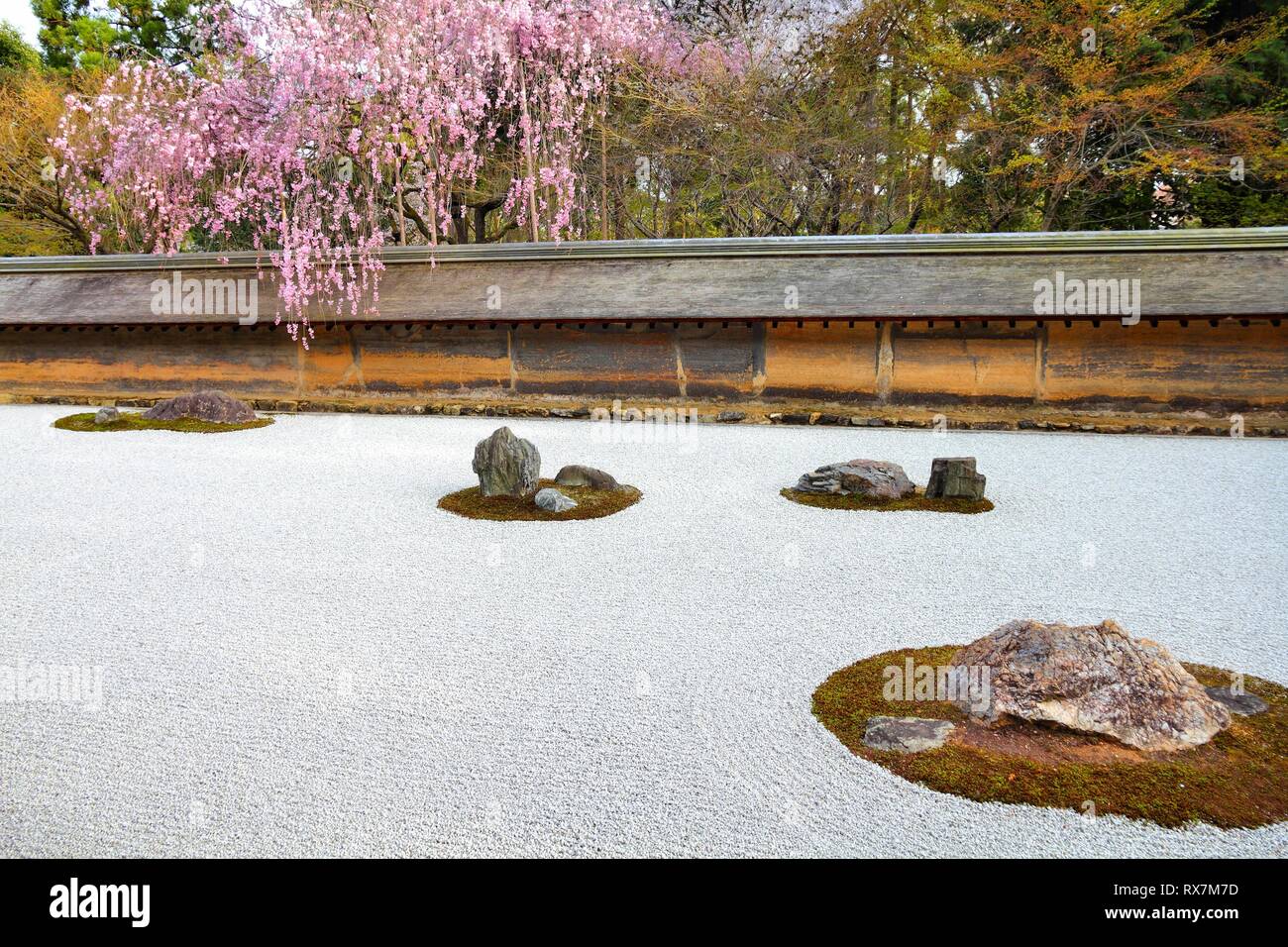 Kyoto, Japan zen stone garden at famous Ryoanji (Ryoanji) Temple