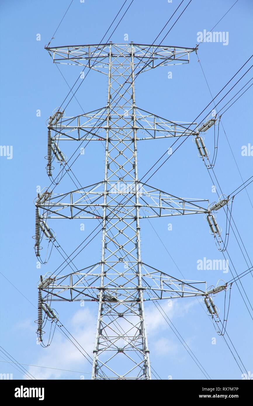 High voltage electricity pylon in Japan. Power grid Stock Photo Alamy