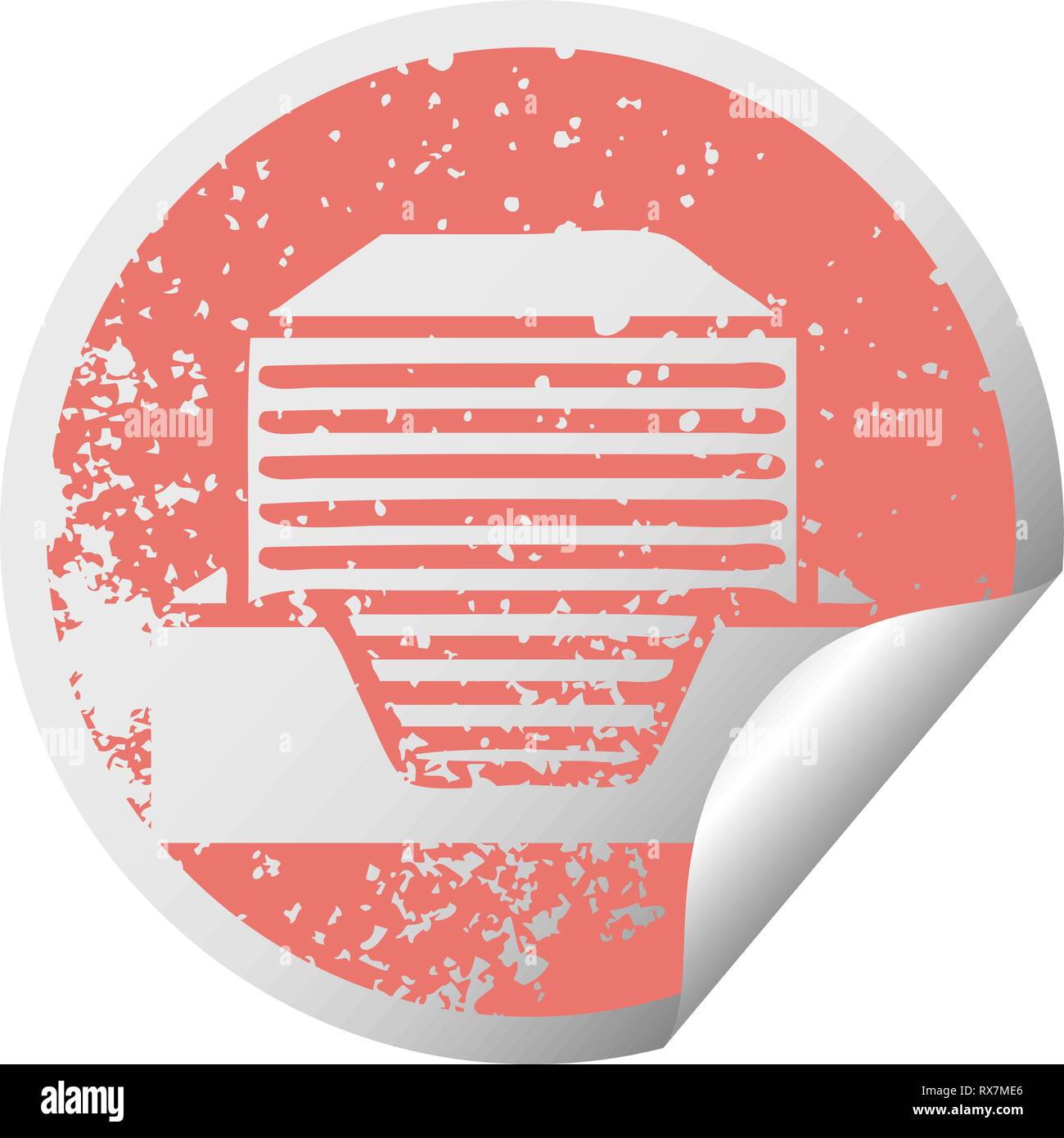 distressed circular peeling sticker symbol of a stack of office papers Stock Vector