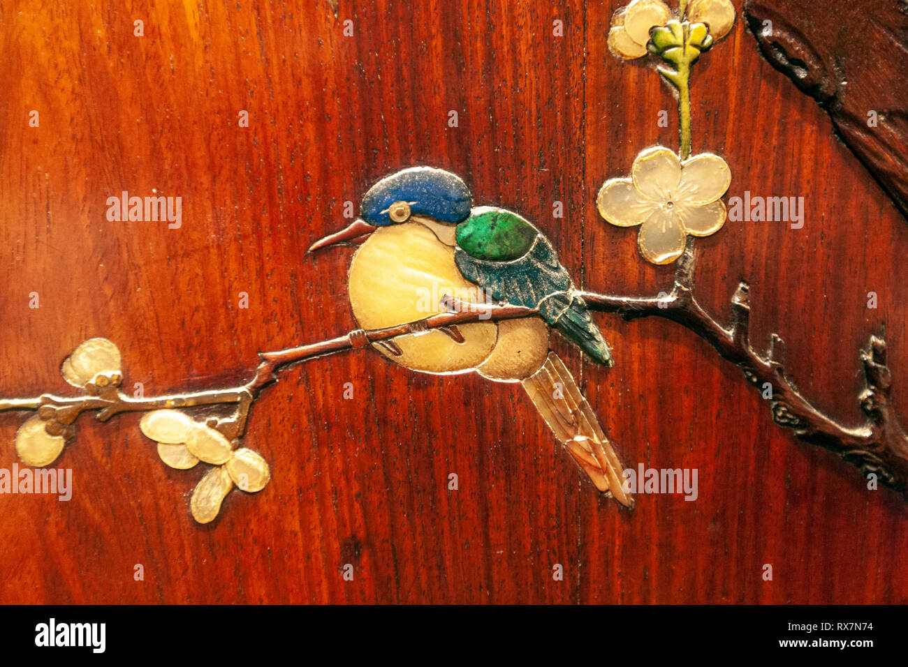 Bird detail from a Japanese Lacquer furniture, The Metropolitan Museum of Art, Manhattan, New York USA Stock Photo